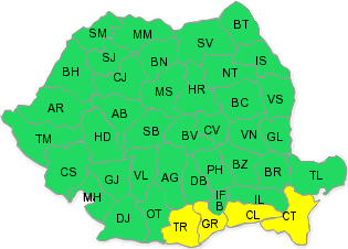 Cod galben de ploi in sudul tarii, Foto: Administratia Nationala de Meteorologie