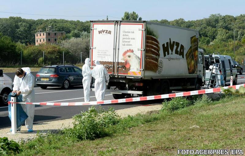 Camionul in care au fost descoperiti zeci de imigranti morti, Foto: Agerpres/EPA