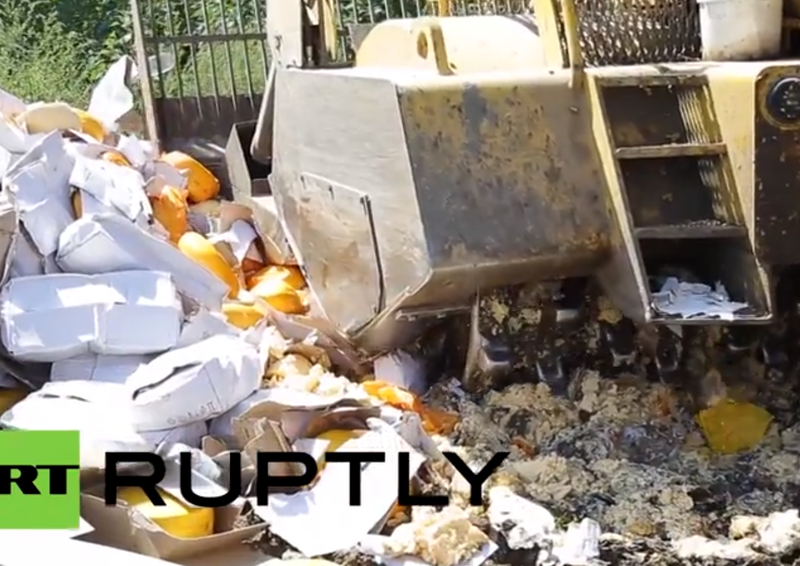 Rusia distruge cu buldozerul branza "de contrabanda", Foto: Captura Ruptly TV