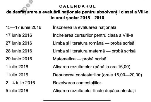 Calendar Evaluarea Nationala 2016, Foto: Monitorul Oficial