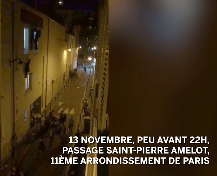 Oameni fugind de teoristii din Bataclan, Foto: Captura YouTube