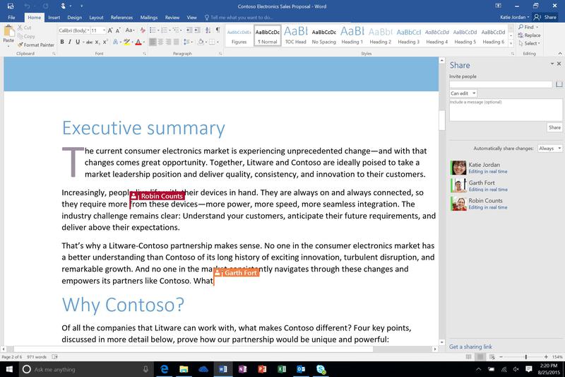 Functia de co-editare in Word 2016, Foto: Microsoft