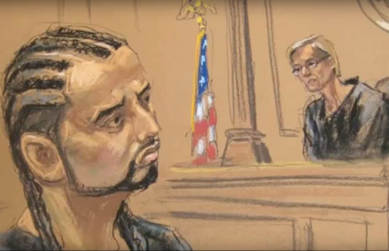 Schita realizata in timpul procesului lui Haroon Aswat, Foto: Captura YouTube