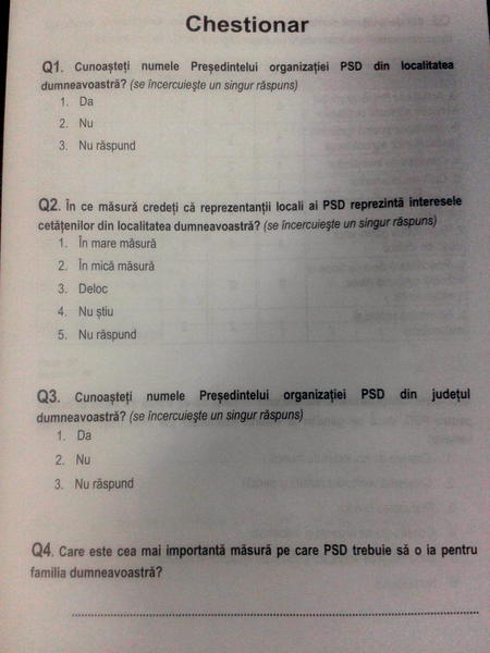 Chestionar PSD prima pagina, Foto: Hotnews