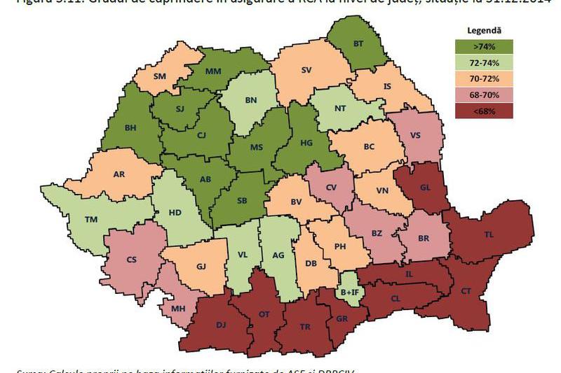 gradul de cuprindere in asigurari RCA la nivel de judete, Foto: Consiliul Concurentei