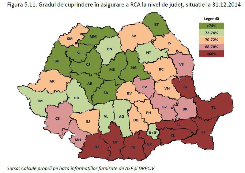 gradul de cuprindere in asigurari RCA la nivel de judete, Foto: Consiliul Concurentei