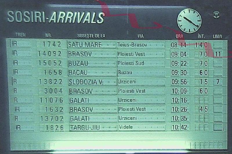 Tabela de Sosiri a Garii de Nord 11 decembrie ora 10.20, Foto: CFR webcam