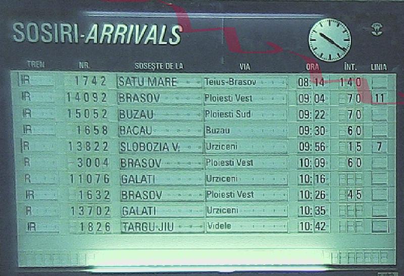 Tabela de Sosiri a Garii de Nord 11 decembrie ora 10.20, Foto: CFR webcam