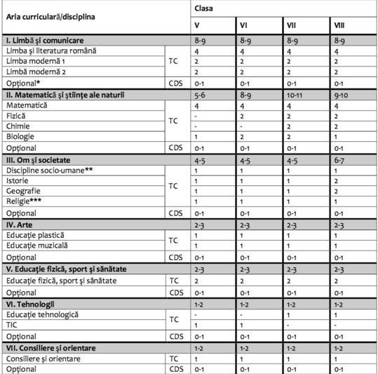 Planul-cadru pentru invatamantul gimnazial - Varianta 1, Foto: ise.ro