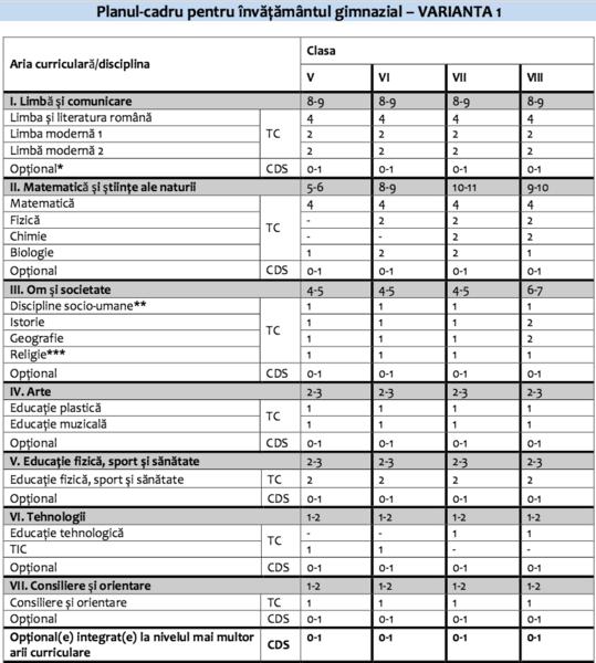 Planul-cadru pentru invatamantul gimnazial - Varianta 1, Foto: ise.ro