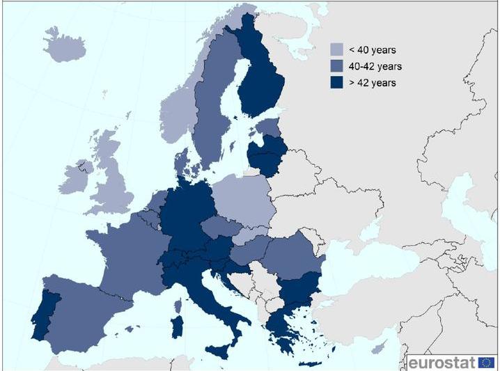 Varsta mediana in UE (clic pentru a extinde), Foto: Eurostat