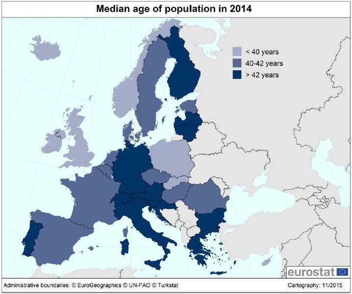 Varsta mediana in UE (clic pentru a extinde), Foto: Eurostat