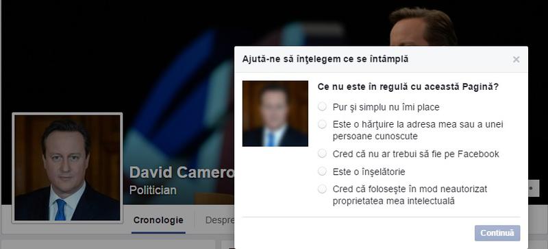 Pagina de Facebook a lui David Cameron, Foto: Hotnews