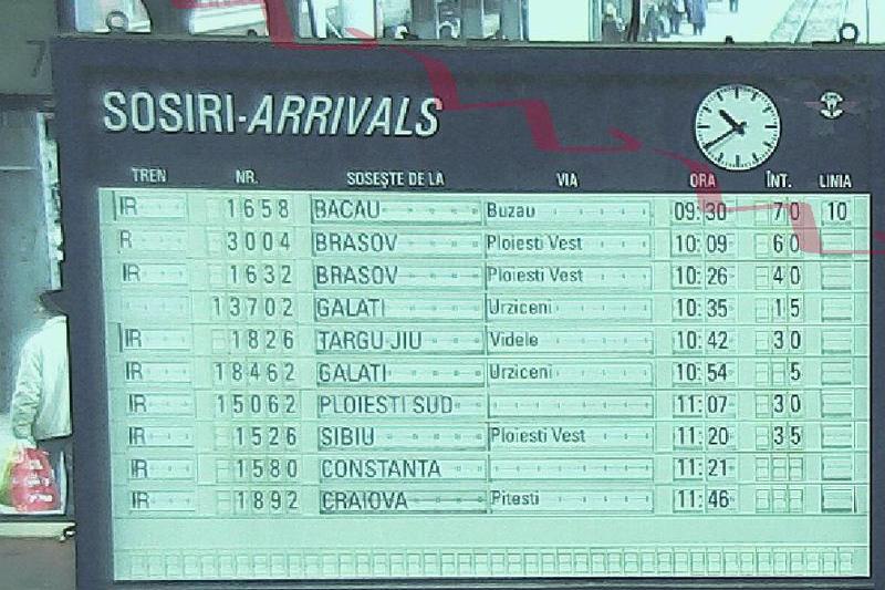 Tabela de sosiri a Garii de Nord, la ora 10.40, pe 8 decembrie, Foto: CFR webcam