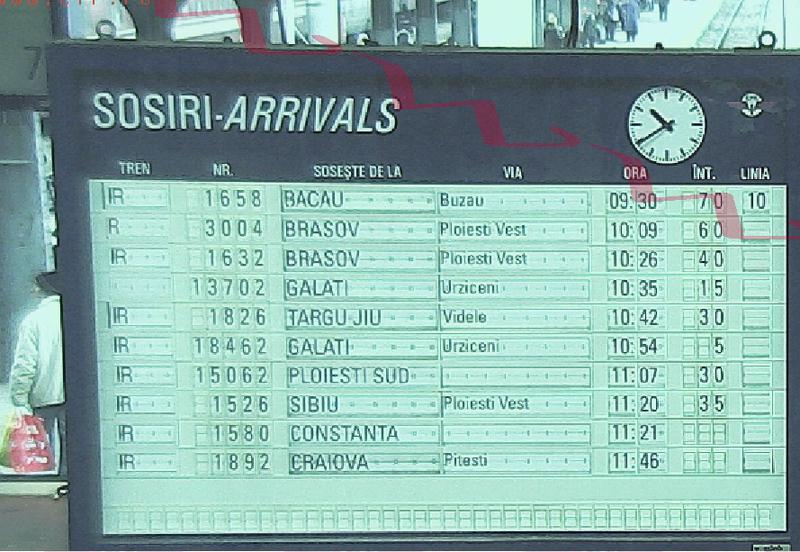 Tabela de sosiri a Garii de Nord, la ora 10.40, pe 8 decembrie, Foto: CFR webcam