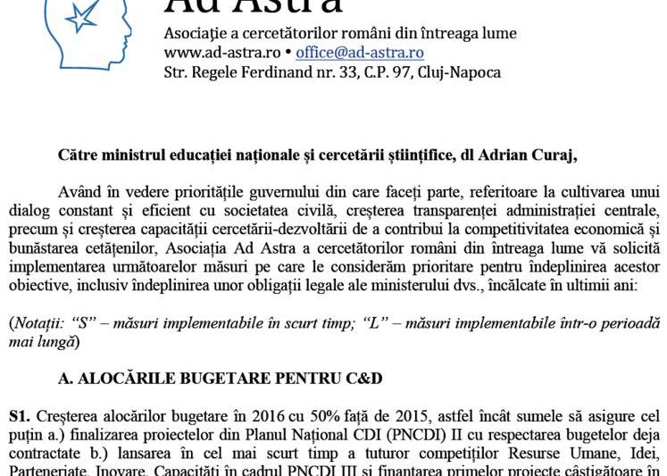 Solicitarile cercetatorilor Ad Astra catre ministrul Educatiei, Foto: Ad Astra