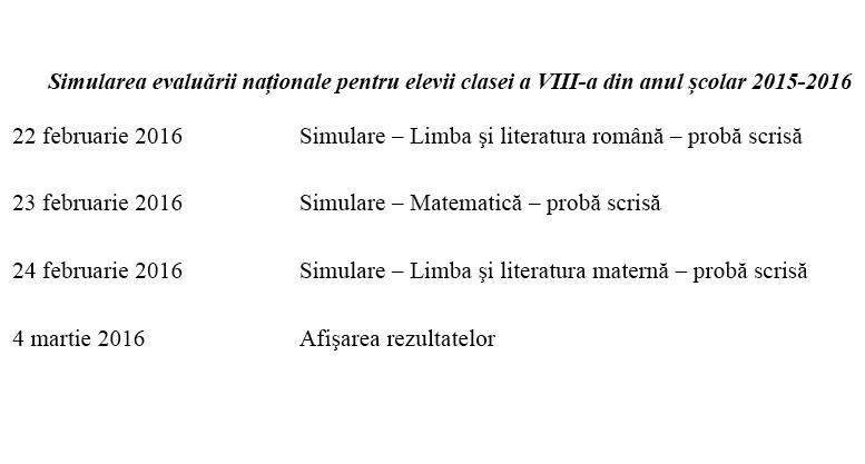 Calendar simulare Evaluarea Nationala 2016, Foto: edu.ro