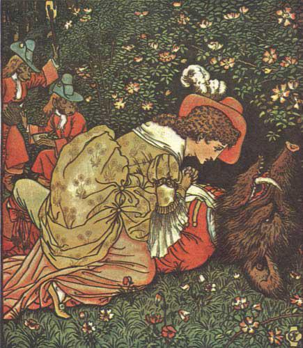 "Frumoasa si bestia", ilustratie de Walter Crane 1874, Foto: Wikipedia/ Public Domain