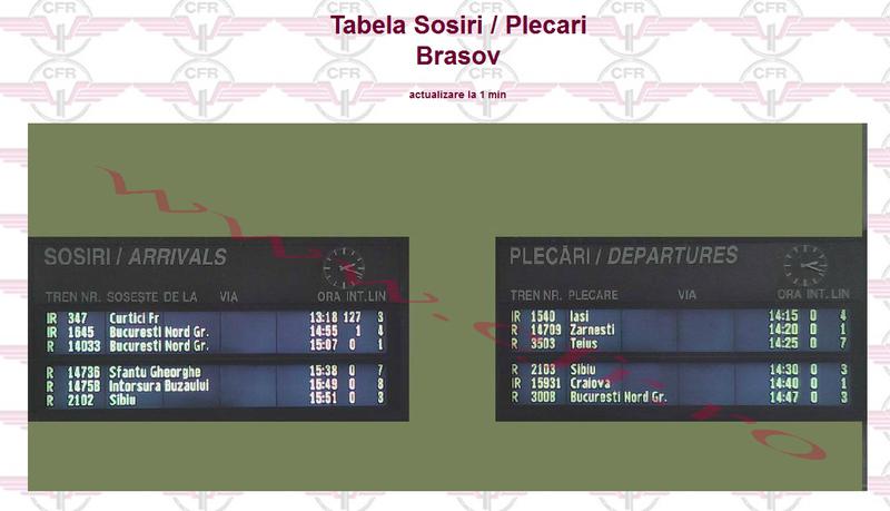 Tabela de Sosiri-Plecari a Garii Brasov la ora 14.40 in 5 ianuarie, Foto: CFR webcam