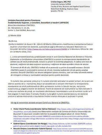 Sesizare trimisa CNATDCU, Foto: captura document