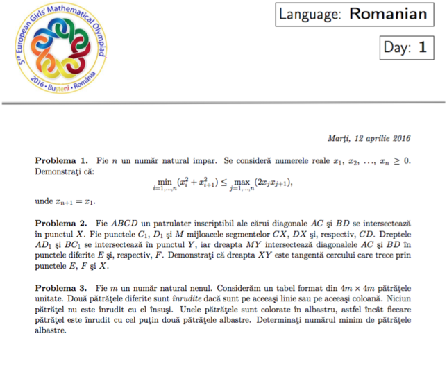 Olimpiada Europeana de Matematica pentru Fete 2016, Foto: Egmo.org