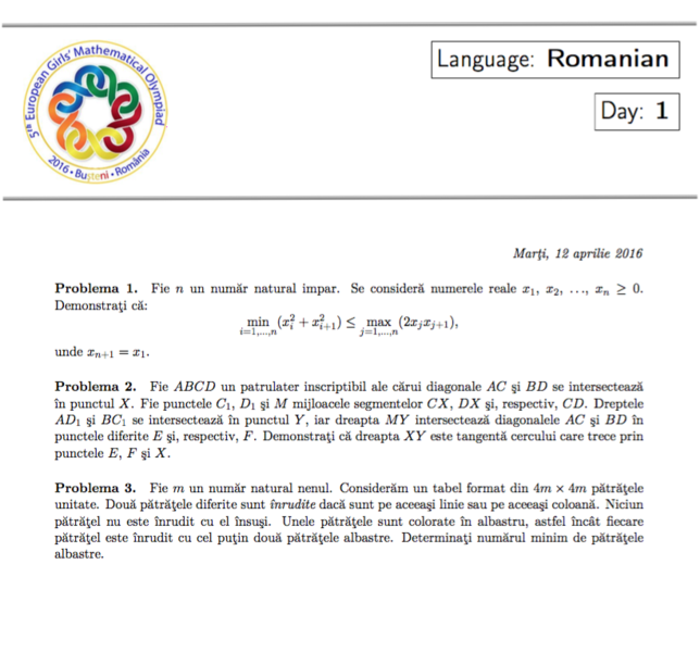 Olimpiada Europeana de Matematica pentru Fete 2016, Foto: Egmo.org