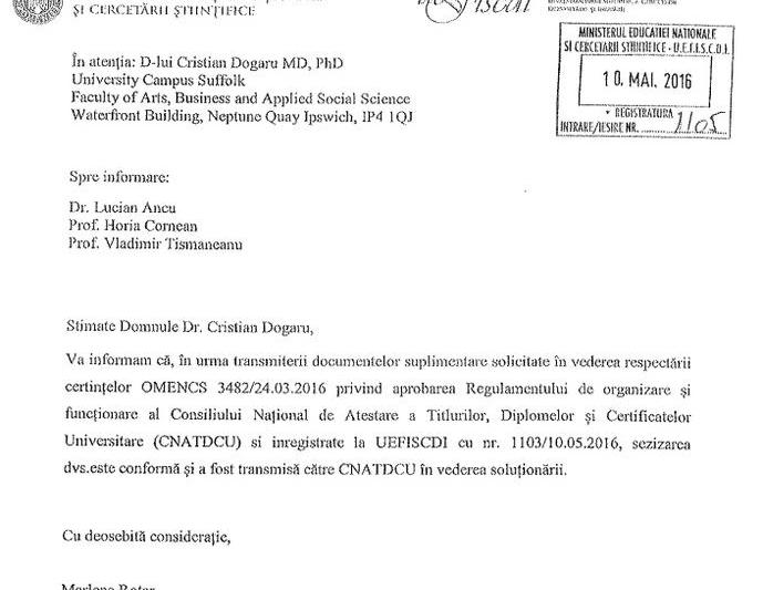 Confirmare UEFISCDI - CNATDCU, Foto: document