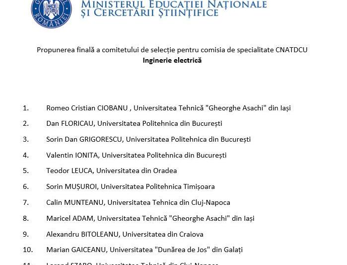 Propuneri comisie CNATDCU - Inginerie electrica, Foto: edu.ro