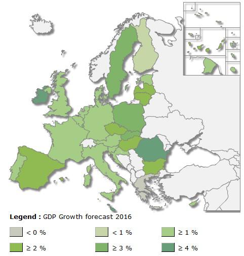 Cresterea economica in UE 2016 (clic pt a extinde), Foto: Comisia Europeana