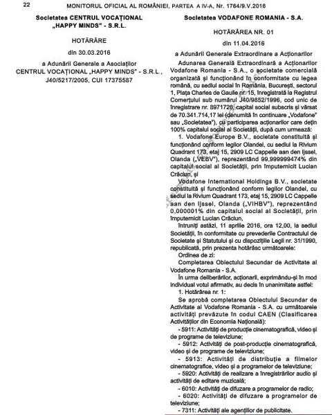 Vodafone se extinde TV si continut video, Foto: Captura Monitorul Oficial