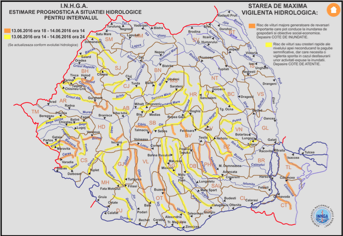 Avertizare cod portocaliu de inundatii, Foto: inhga.ro