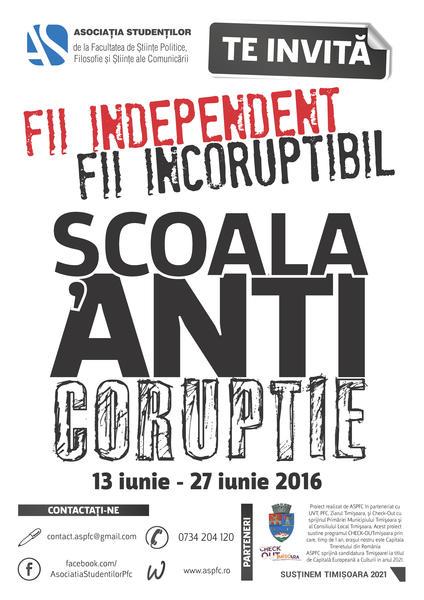 Afis Scoala de Anticoruptie, Foto: Universitatea de Vest din Timisoara