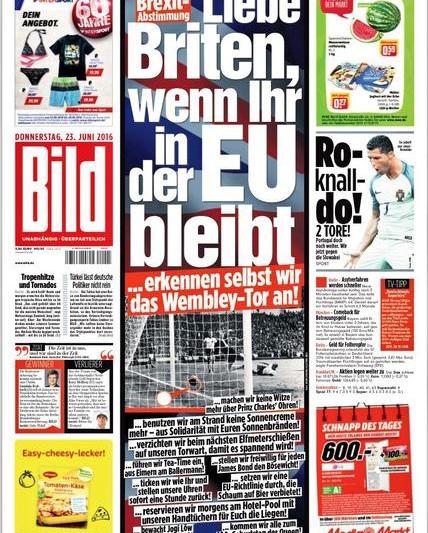 Prima pagina Bild, Foto: bild.de