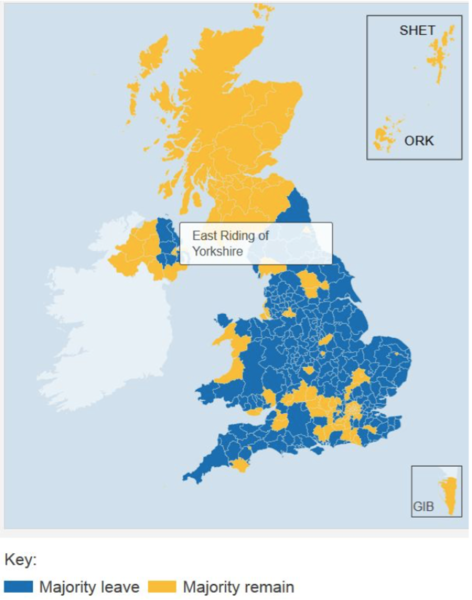 Harta - Cum s-a votat in circumscriptiile britanice la referendum, Foto: Hotnews