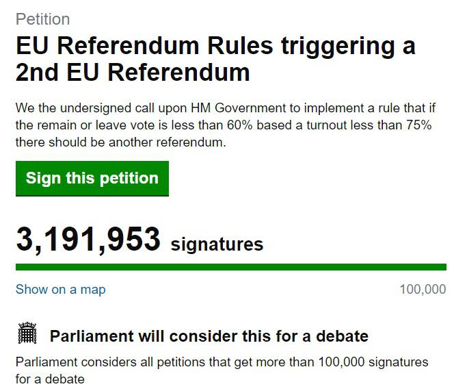Petitia pentru un nou referendum, investigata de parlament, Foto: Captura petition.parliament.uk