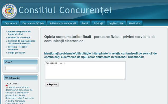 chestionar al Concurentei, Foto: Captura Consiliul Concurentei