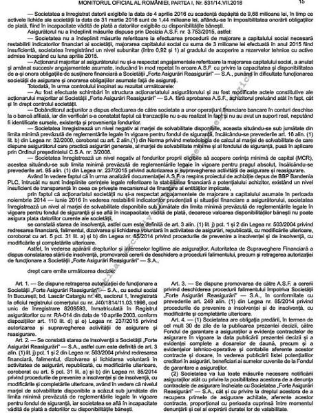 Decizia faliment Forte Asigurari, Foto: Captura Monitorul Oficial