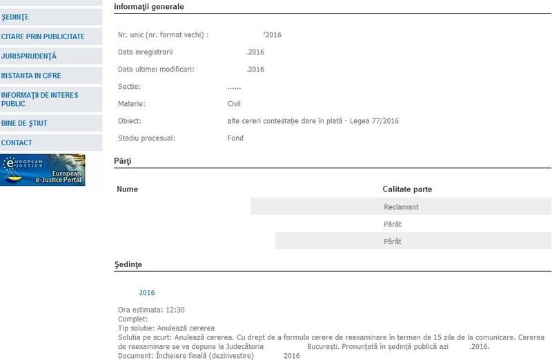 Dosar de dare in plata, Foto: Captura Portal.just.ro