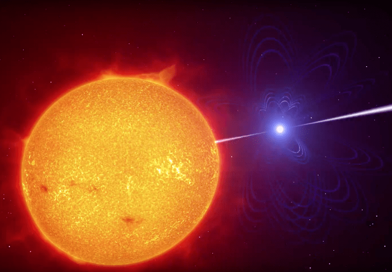 Raza de radiatie intr-un sistem binar aflat la 380 ani lumina de Pamant, Foto: Captura YouTube