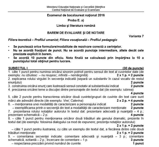 BAC 2016 Barem Romana uman scris, Foto: edu.ro