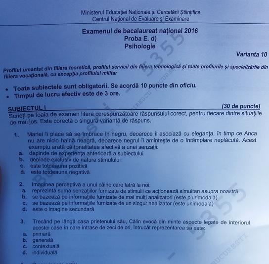 BAC 2016 Subiecte Psihologie, Foto: Hotnews