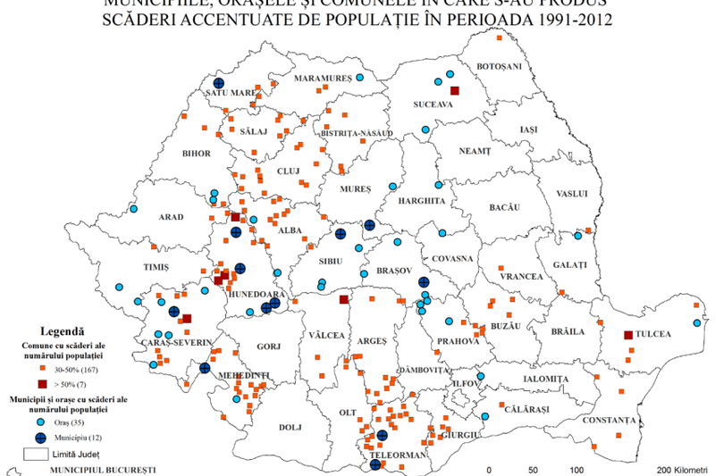 Localitatile cu scaderi accentuate de populatie, Foto: Ministerul Dezvoltarii Regionale