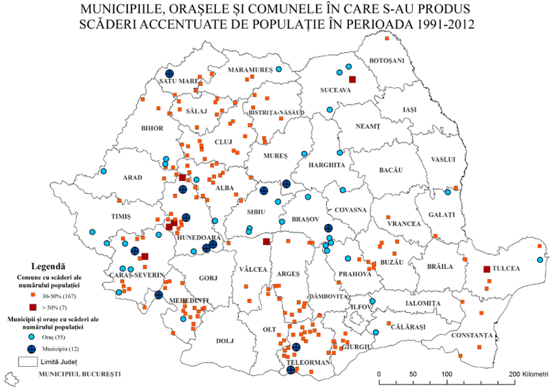 Localitatile cu scaderi accentuate de populatie, Foto: Ministerul Dezvoltarii Regionale