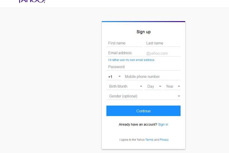 Pagina de Sign Up la Yahoo, Foto: Yahoo!