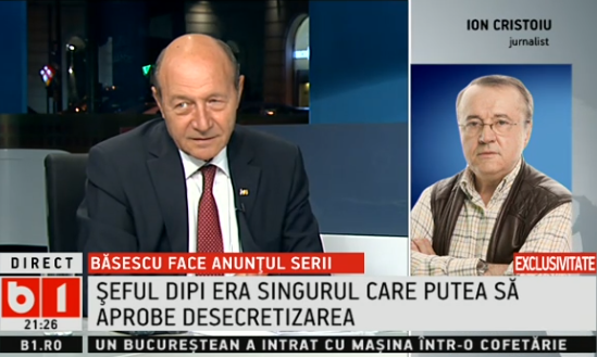 Traian Basescu la B1TV, Foto: Captura B1TV