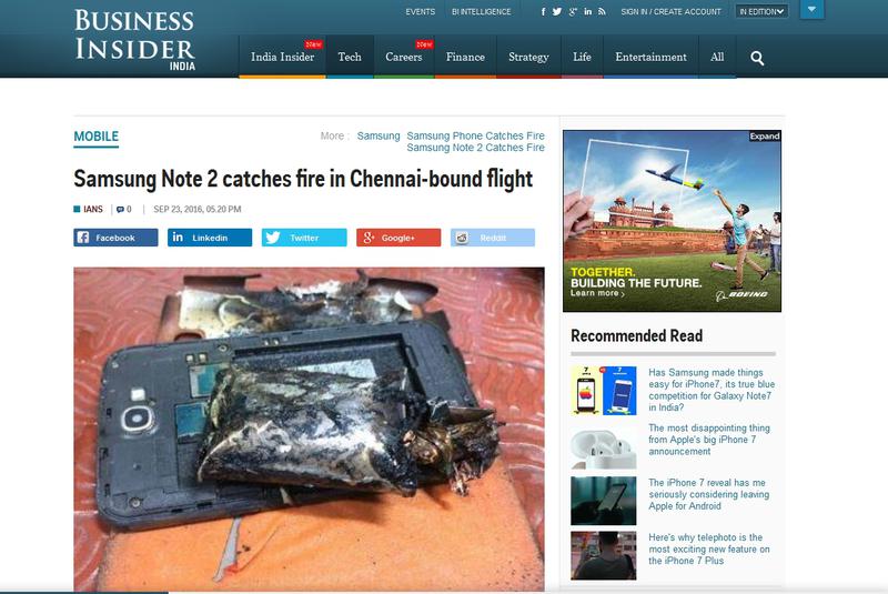 Un Samsung Note 2 a fumegat intr-un avion, Foto: Business Insider India