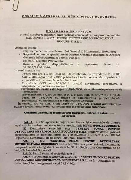 Proiectul de infiintare a firmei Primariei Bucuresti, Foto: Facebook / Robert Turcescu