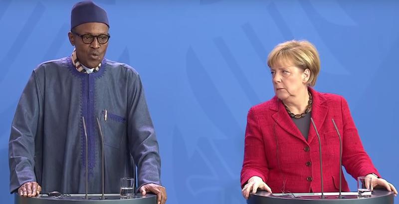 Presedintele Nigeriei, Muhammadu Buhari, si Angela Merkel, Foto: Captura YouTube