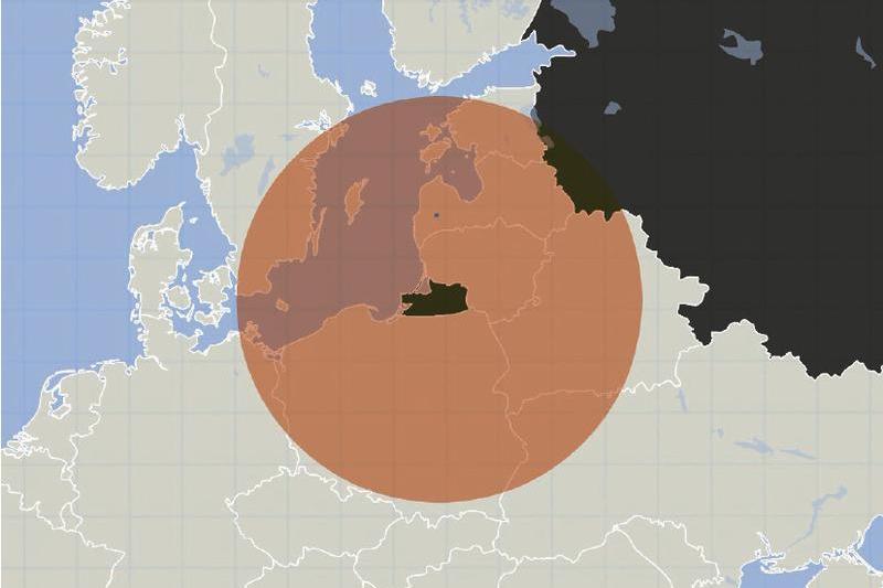 Raza de actiune a unei rachete Iskander M din Kaliningrad, Foto: CEPA