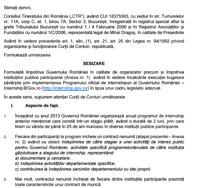 Sesizare Curtea de Conturi privind intenship-urile Guvernului, Foto: CTR